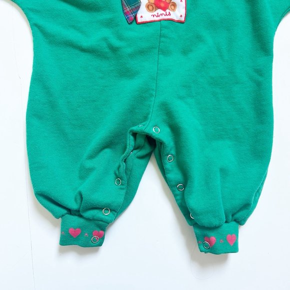 Retro 90’s Girls Unbranded Romper Green & Red with Teddy Bear & Hearts 3 Months - Picture 4 of 12